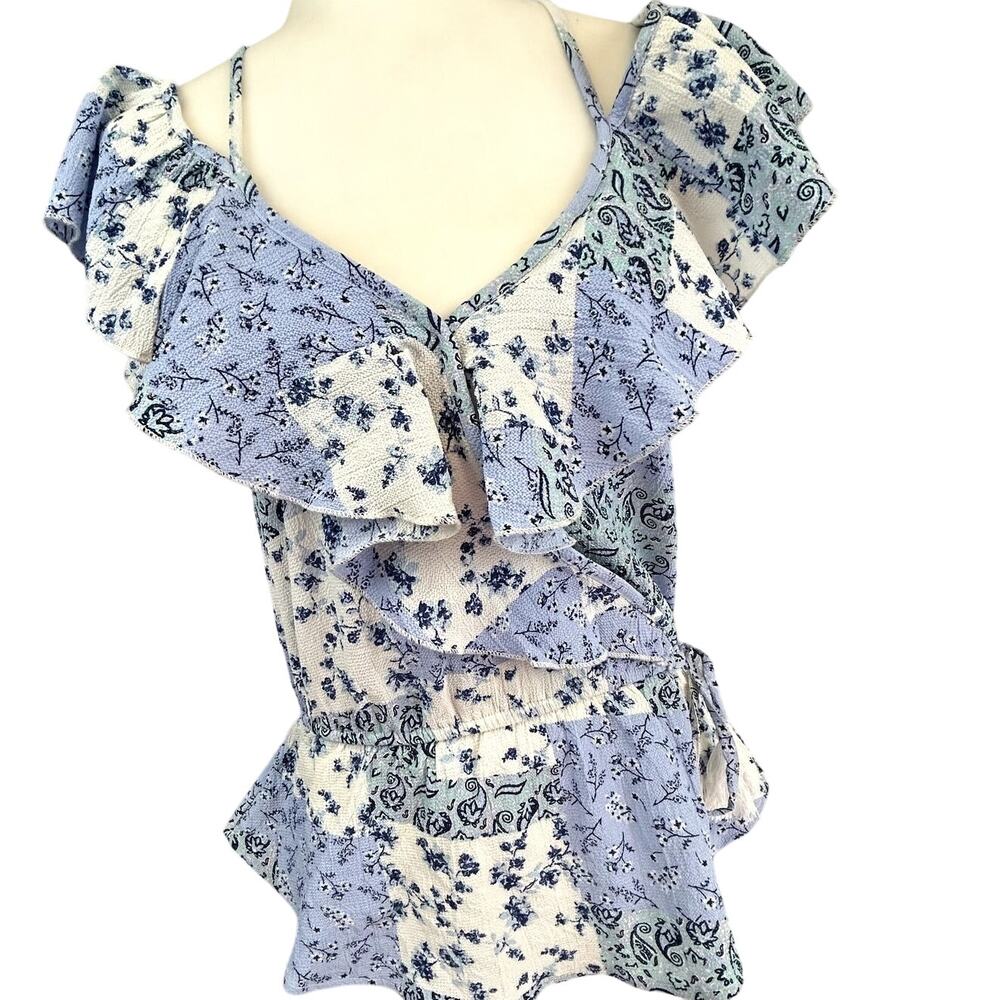 SKU2679 Hint of Blush Women's Blue Floral Off-the-Shoulder Top